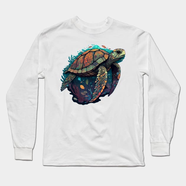 Colorful Swimming Sea Turtle Long Sleeve T-Shirt by newdreamsss